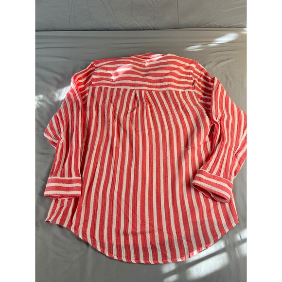 Universal Thread Relaxed Fit Striped Gauze Button Down Shirt Coral White XL NEW - Picture 8 of 8
